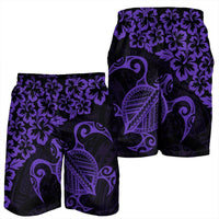 Hawaiian Map Turtle Hibiscus Kanaka Polynesian Men's Shorts - Purple - AH - Polynesian Pride