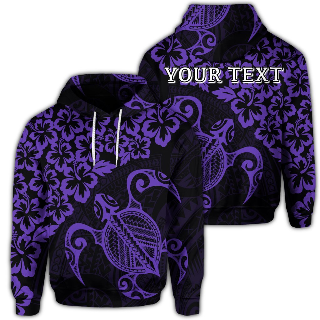 Custom Hawaiian Map Turtle Hibiscus Kanaka Polynesian Hoodie Purple Unisex Art - Polynesian Pride