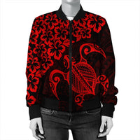 Hawaiian Map Turtle Hibiscus Kanaka Polynesian Bomber Jacket - Red - AH - Polynesian Pride