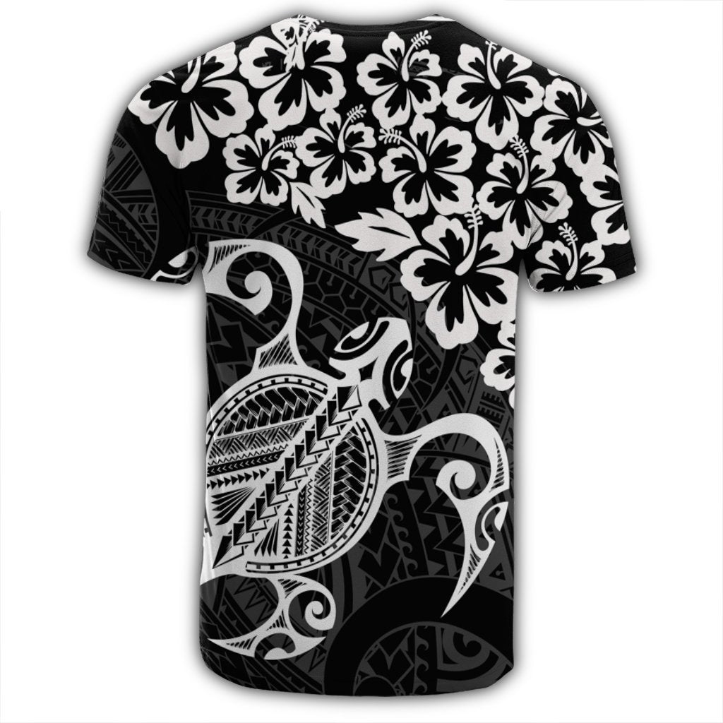 Hawaiian Map Turtle Hibiscus Kanaka Polynesian T Shirt White - Polynesian Pride