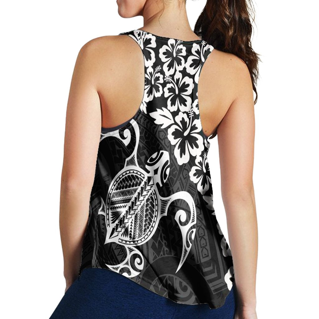 Hawaiian Map Turtle Hibiscus Kanaka Polynesian Racerback Tank - White - AH - Polynesian Pride