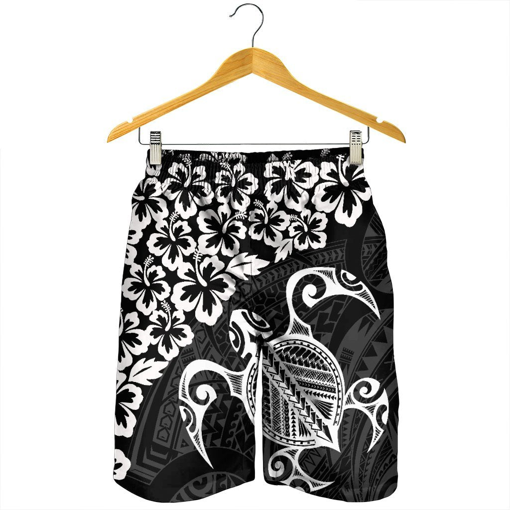 Hawaiian Map Turtle Hibiscus Kanaka Polynesian Men's Shorts - White - AH - Polynesian Pride