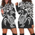 Hawaiian Map Turtle Hibiscus Kanaka Polynesian Hoodie Dress - White - AH Black - Polynesian Pride