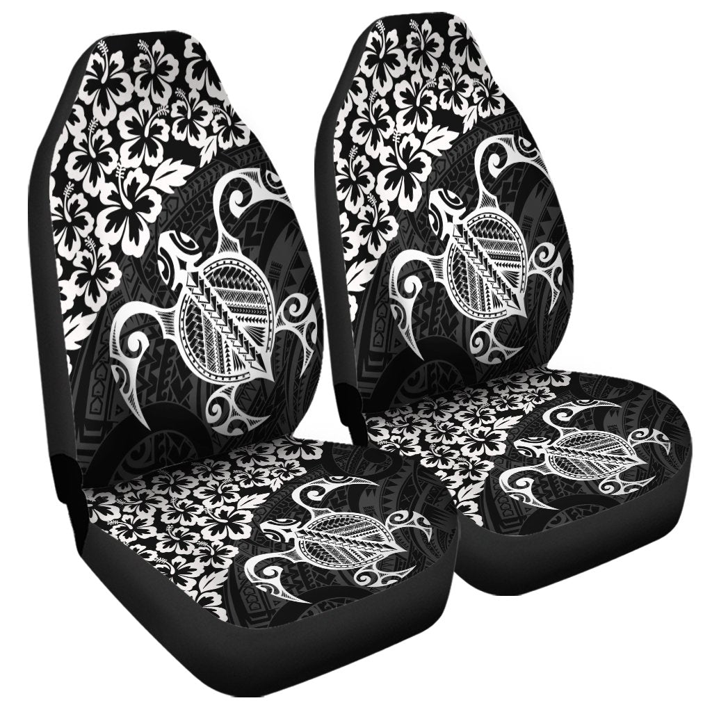 Hawaiian Map Turtle Hibiscus Kanaka Polynesian Car Seat Covers - White - AH Universal Fit Black - Polynesian Pride