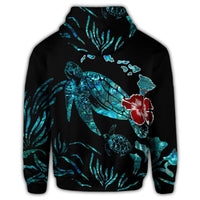 Hawaiian Map Turtle Hibiscus Ohana Honu Paua Shell Zip Hoodie - Polynesian Pride
