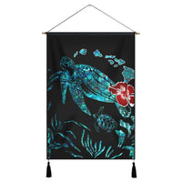Hawaiian Map Turtle Hibiscus Ohana Honu Paua Shell Hanging Poster - AH Hanging Poster Cotton And Linen - Polynesian Pride