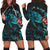 Hawaiian Map Turtle Hibiscus Ohana Honu Paua Shell Hoodie Dress - AH Black - Polynesian Pride