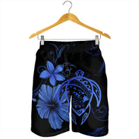Hawaiian Map Turtle Hibiscus Plumeria Polynesian Men's Shorts - Blue - AH - Polynesian Pride