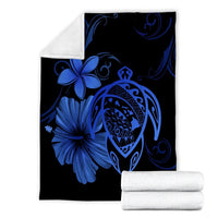 Hawaiian Map Turtle Hibiscus Plumeria Polynesian Premium Blankets - Blue - AH - Polynesian Pride