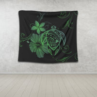 Hawaiian Map Turtle Hibiscus Plumeria Polynesian Tapestry - Green - AH - Polynesian Pride