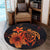 Hawaiian Map Turtle Hibiscus Plumeria Polynesian Round Carpet - Orange - AH - Polynesian Pride