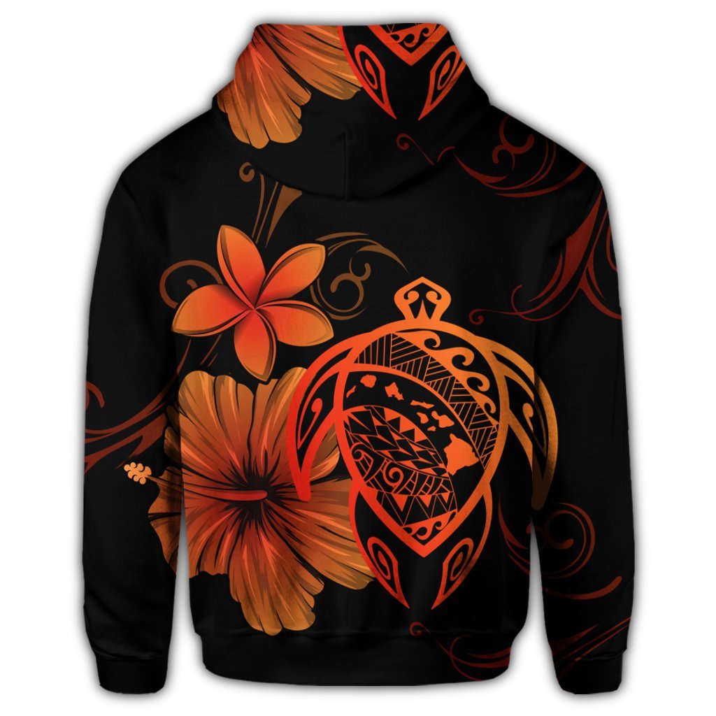 Hawaiian Map Turtle Hibiscus Plumeria Polynesian Zip Hoodie Orange - Polynesian Pride