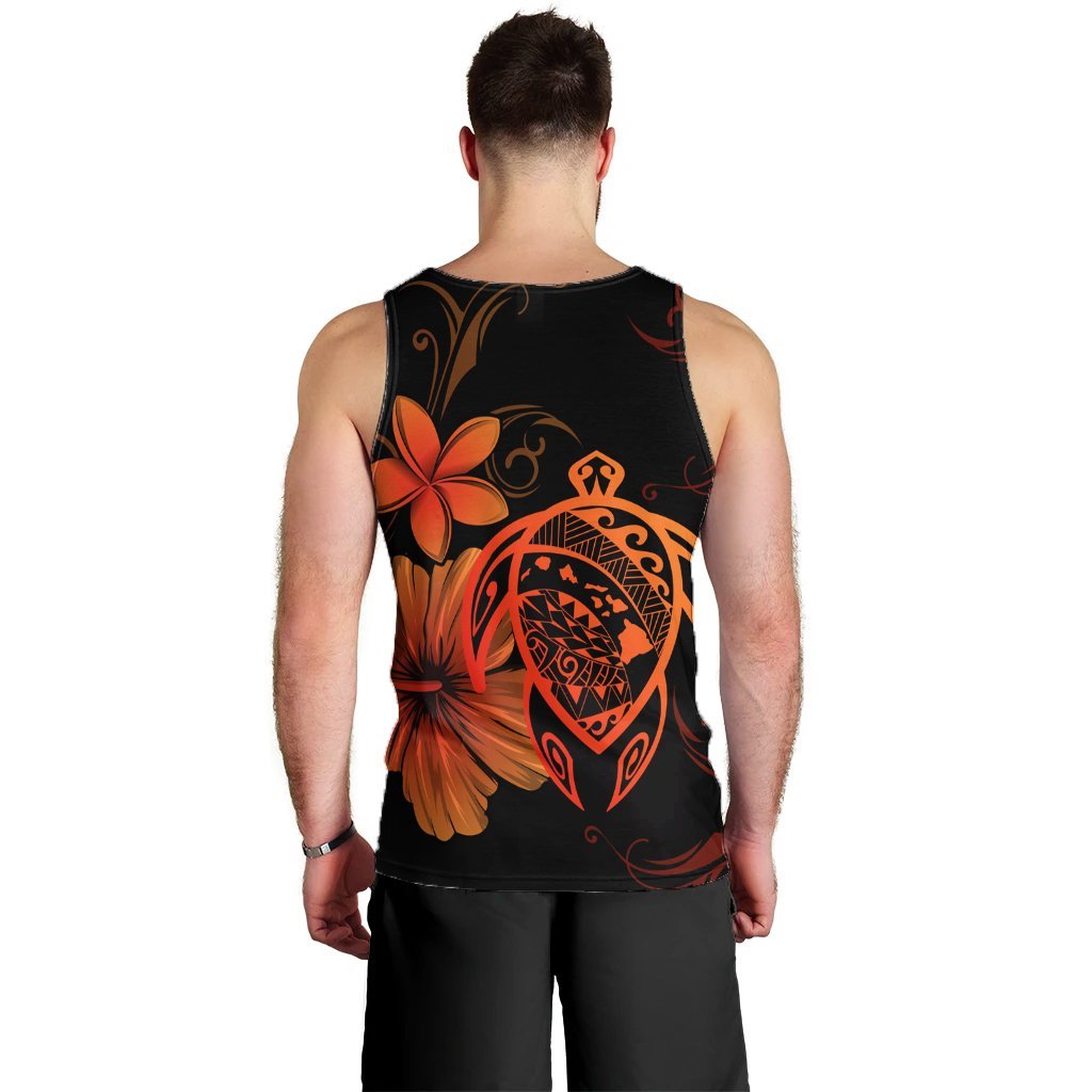 Hawaiian Map Turtle Hibiscus Plumeria Polynesian Tank Top - Orange - AH - Polynesian Pride