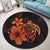 Hawaiian Map Turtle Hibiscus Plumeria Polynesian Round Carpet - Orange - AH - Polynesian Pride