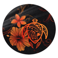 Hawaiian Map Turtle Hibiscus Plumeria Polynesian Round Carpet - Orange - AH Round Carpet Luxurious Plush - Polynesian Pride
