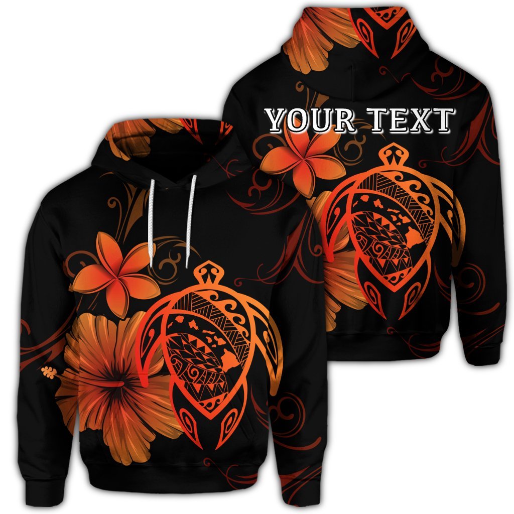 Custom Hawaiian Map Turtle Hibiscus Plumeria Polynesian Hoodie Orange Unisex Art - Polynesian Pride