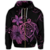 Hawaiian Map Turtle Hibiscus Plumeria Polynesian Zip Hoodie Pink - Polynesian Pride