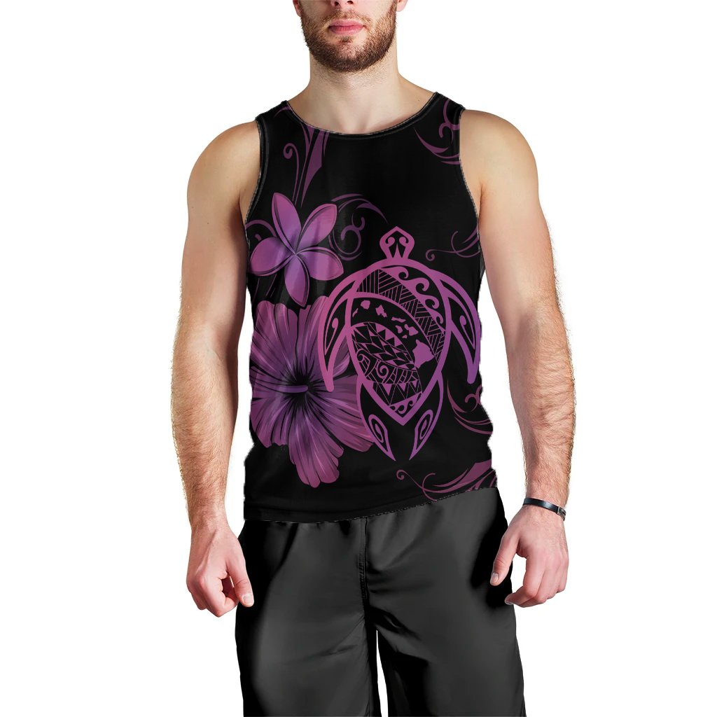 Hawaiian Map Turtle Hibiscus Plumeria Polynesian Tank Top - Pink - AH Black - Polynesian Pride