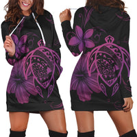 Hawaiian Map Turtle Hibiscus Plumeria Polynesian Hoodie Dress - Pink - AH Black - Polynesian Pride