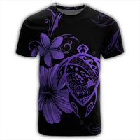 Hawaiian Map Turtle Hibiscus Plumeria Polynesian T Shirt Purple - Polynesian Pride
