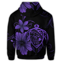 Hawaiian Map Turtle Hibiscus Plumeria Polynesian Zip Hoodie Purple - Polynesian Pride