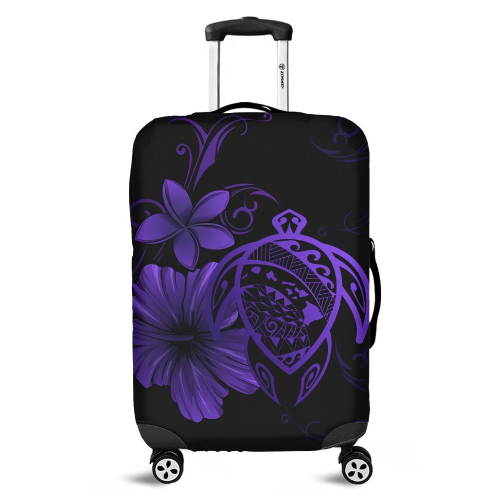 Hawaiian Map Turtle Hibiscus Plumeria Polynesian Luggage Covers - Purple - AH Black - Polynesian Pride