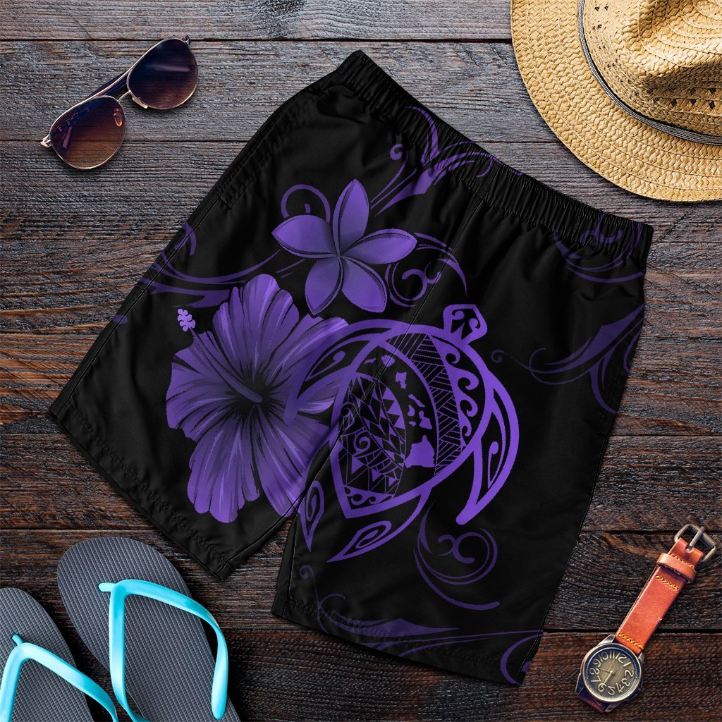 Hawaiian Map Turtle Hibiscus Plumeria Polynesian Men's Shorts - Purple - AH Art - Polynesian Pride