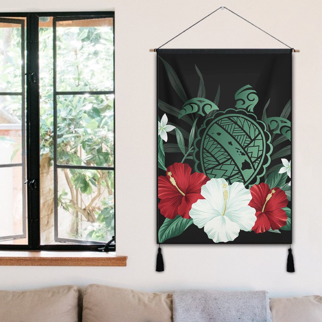 Hawaiian Map Turtle Hibiscus Polynesian Hanging Poster - AH - Polynesian Pride