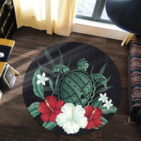 Hawaiian Map Turtle Hibiscus Polynesian Round Carpet - AH - Polynesian Pride