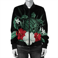 Hawaiian Map Turtle Hibiscus Polynesian Bomber Jacket - AH - Polynesian Pride