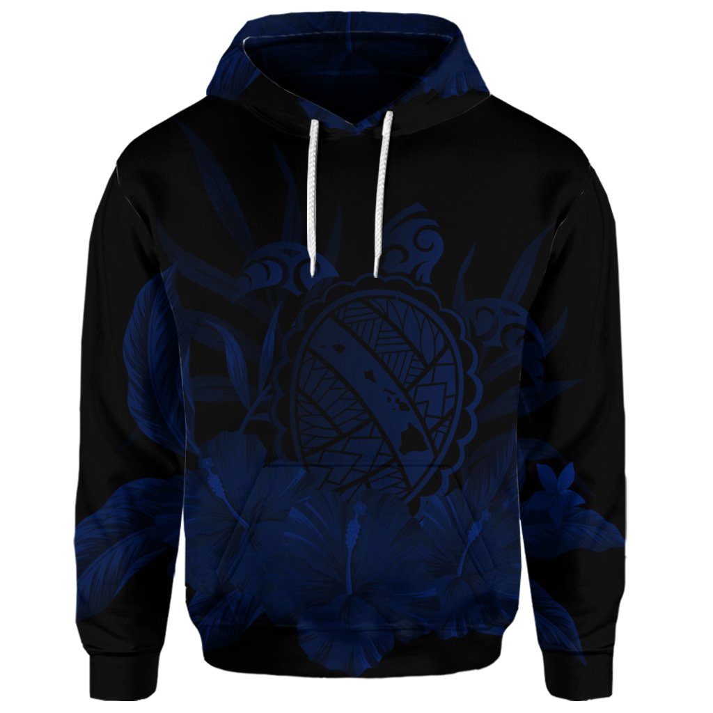 Custom Hawaiian Map Turtle Hibiscus Polynesian Hoodie Blue - Polynesian Pride
