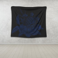 Hawaiian Map Turtle Hibiscus Polynesian Tapestry - Blue - AH - Polynesian Pride