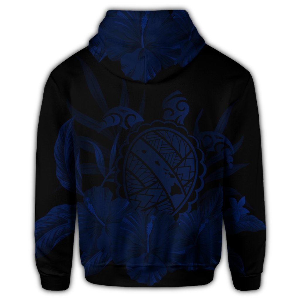 Hawaiian Map Turtle Hibiscus Polynesian Zip Hoodie Blue - Polynesian Pride