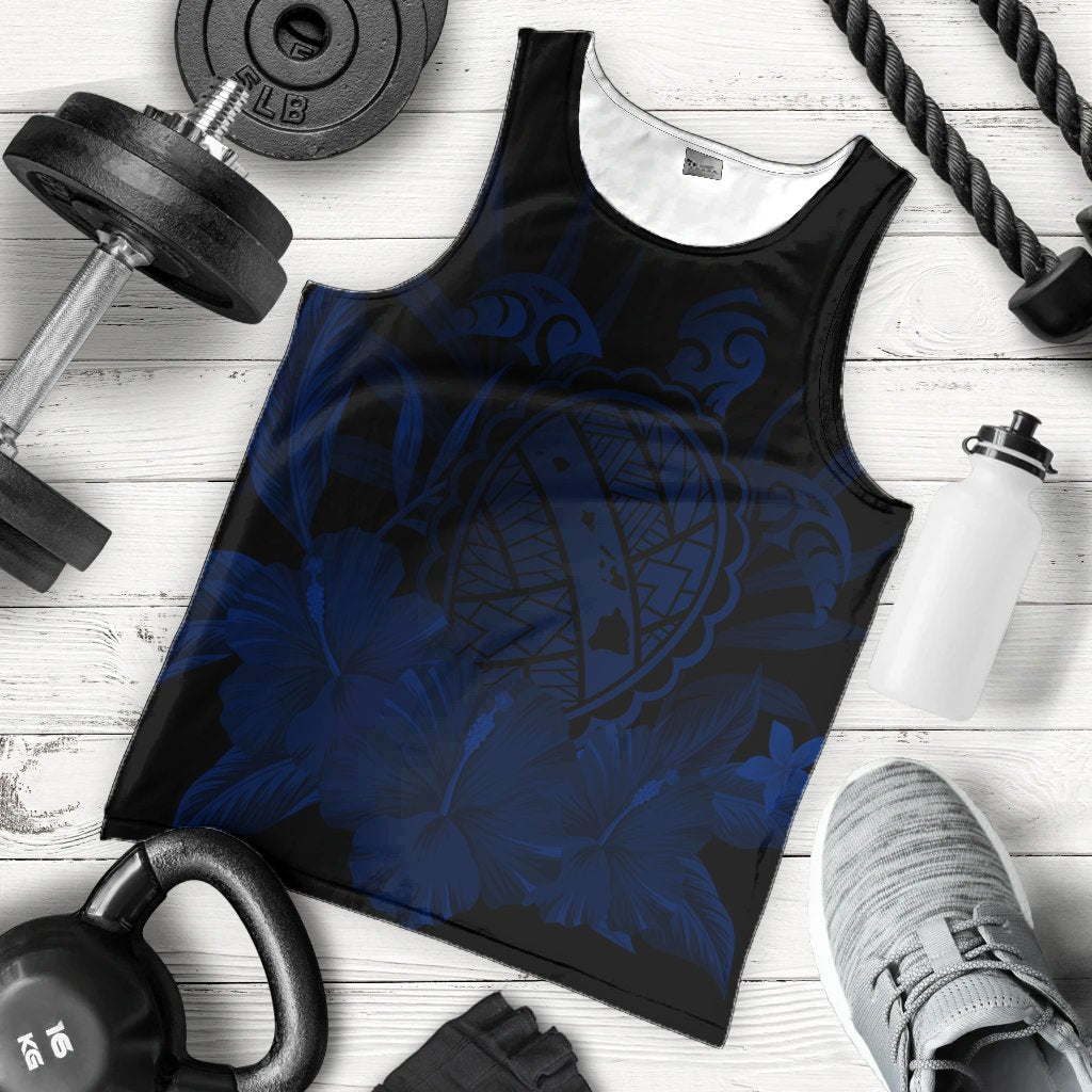 Hawaiian Map Turtle Hibiscus Polynesian Tank Top - Blue - AH - Polynesian Pride