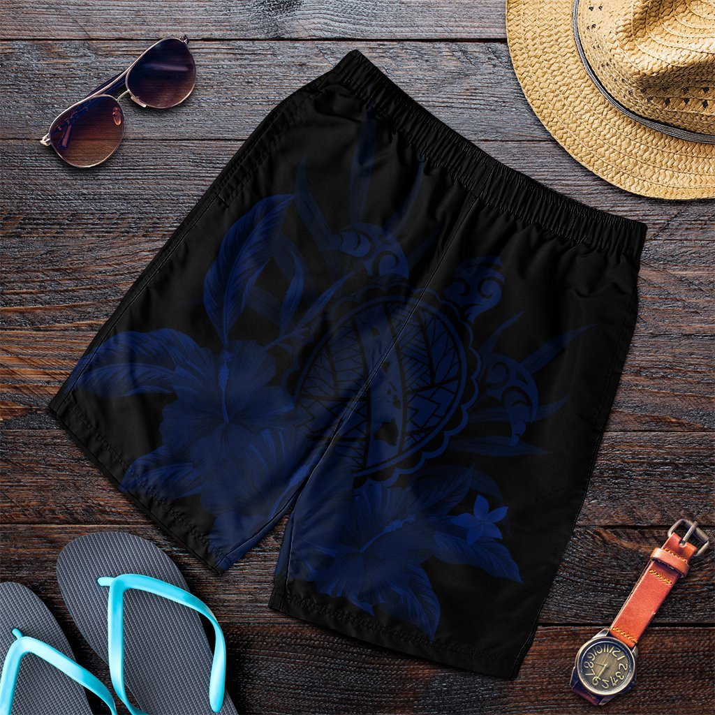 Hawaiian Map Turtle Hibiscus Polynesian Men's Shorts - Blue - AH Art - Polynesian Pride