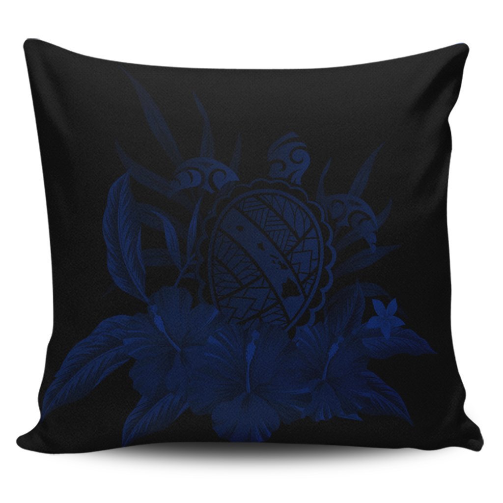 Hawaiian Map Turtle Hibiscus Polynesian Pillow Covers - Blue - AH Pillow Covers Black - Polynesian Pride