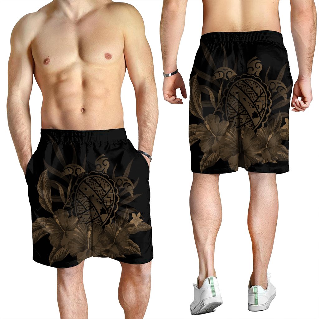 Hawaiian Map Turtle Hibiscus Polynesian Men's Shorts - Gold - AH - Polynesian Pride