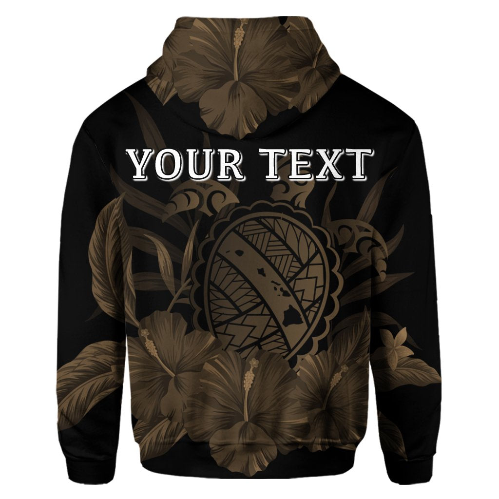 Custom Hawaiian Map Turtle Hibiscus Polynesian Hoodie Gold - Polynesian Pride