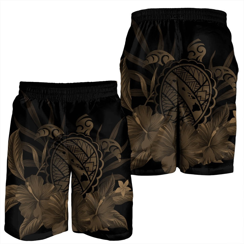 Hawaiian Map Turtle Hibiscus Polynesian Men's Shorts - Gold - AH - Polynesian Pride