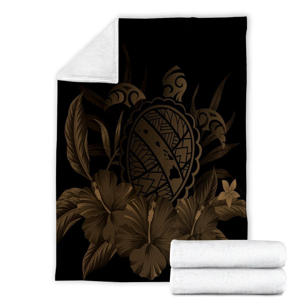 Hawaiian Map Turtle Hibiscus Polynesian Premium Blankets - Gold - AH - Polynesian Pride