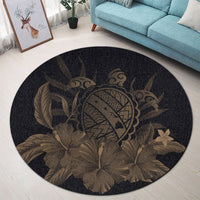 Hawaiian Map Turtle Hibiscus Polynesian Round Carpet - Gold - AH - Polynesian Pride