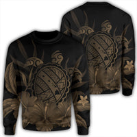 Hawaiian Map Turtle Hibiscus Polynesian Sweatshirt - Gold - AH Unisex Black - Polynesian Pride