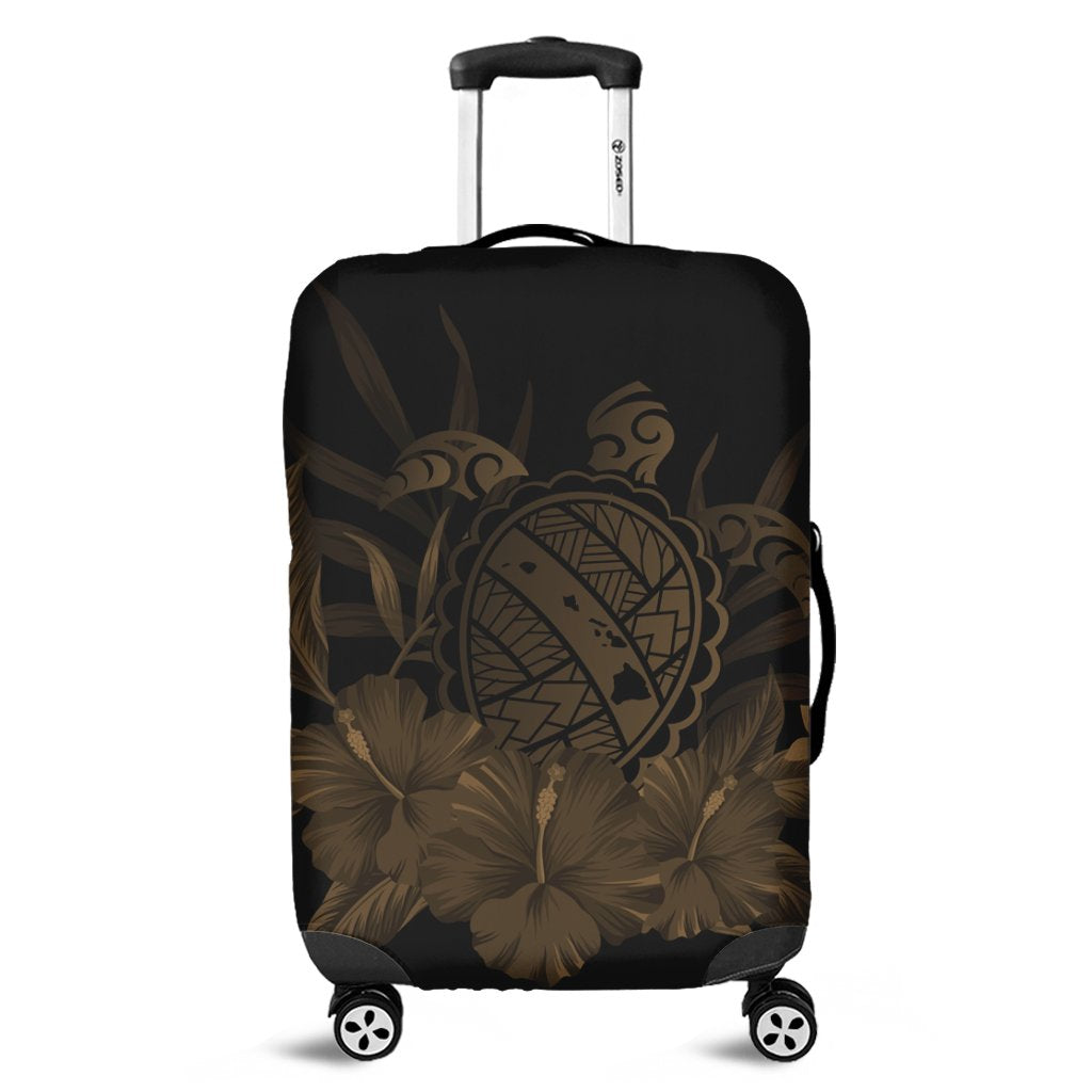 Hawaiian Map Turtle Hibiscus Polynesian Luggage Covers - Gold - AH Black - Polynesian Pride