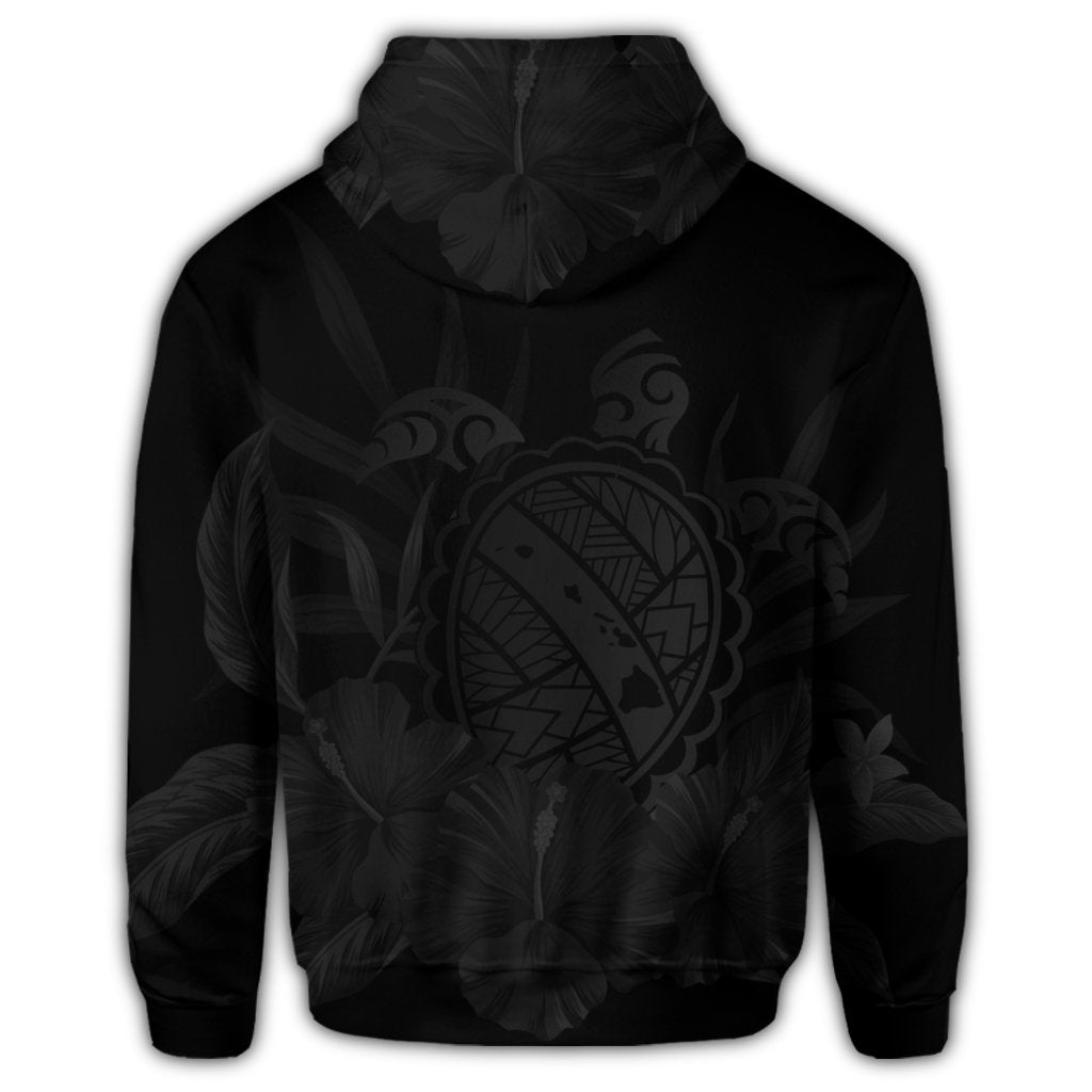 Hawaiian Map Turtle Hibiscus Polynesian Zip Hoodie Gray - Polynesian Pride
