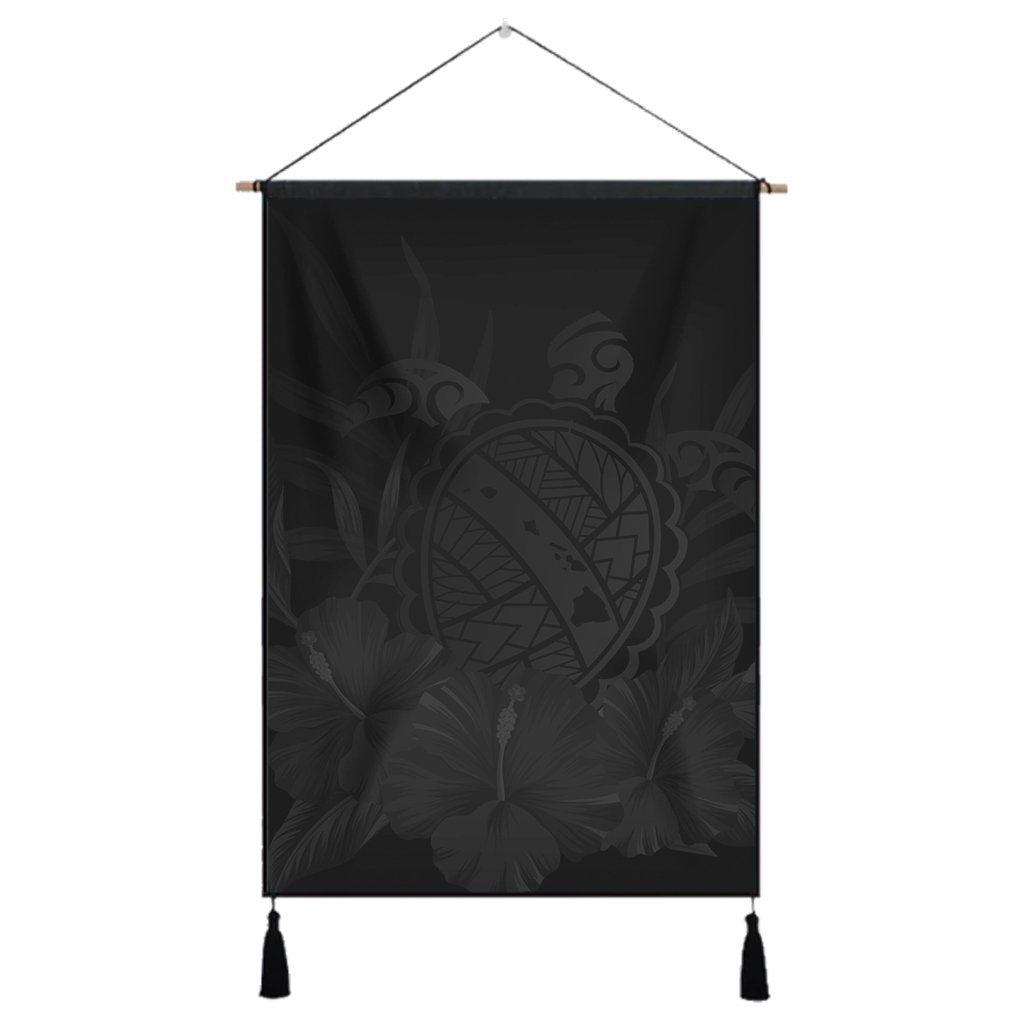 Hawaiian Map Turtle Hibiscus Polynesian Hanging Poster - Gray - AH Hanging Poster Cotton And Linen - Polynesian Pride