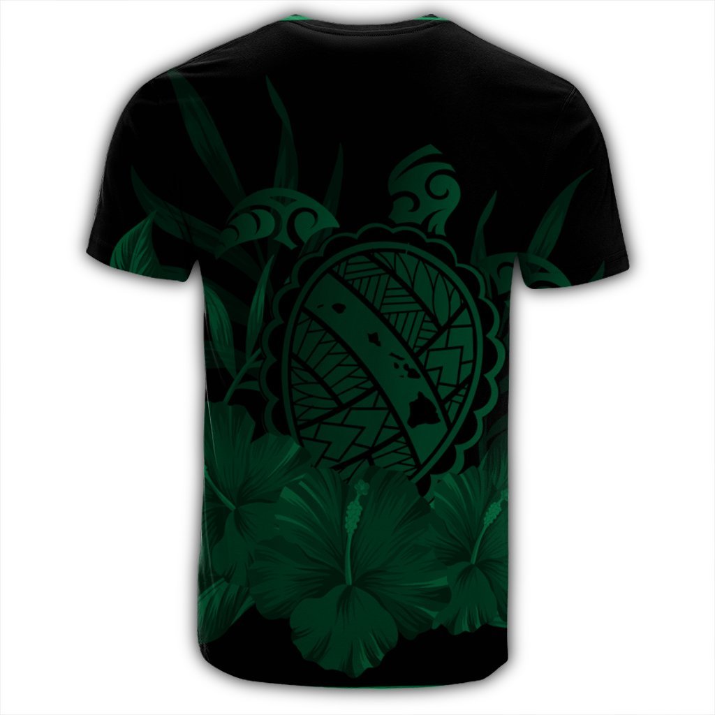 Hawaiian Map Turtle Hibiscus Polynesian T Shirt Green - Polynesian Pride