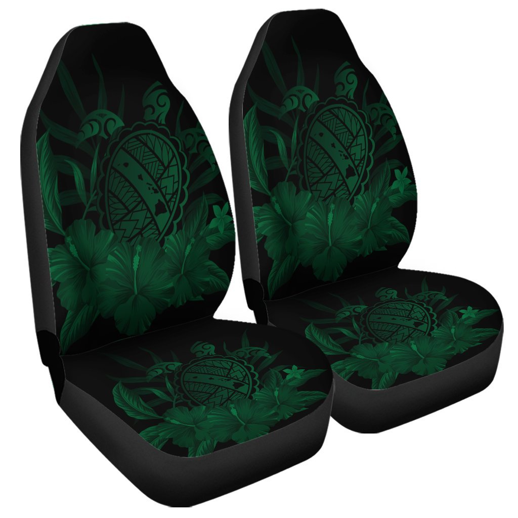 Hawaiian Map Turtle Hibiscus Polynesian Car Seat Covers - Green - AH Universal Fit Black - Polynesian Pride