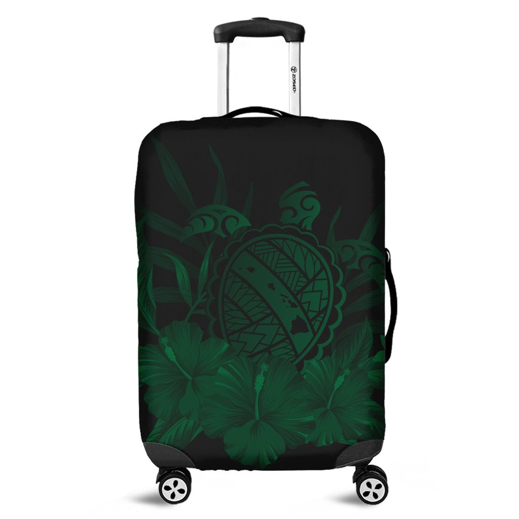 Hawaiian Map Turtle Hibiscus Polynesian Luggage Covers - Green - AH Black - Polynesian Pride