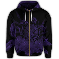 Hawaiian Map Turtle Hibiscus Polynesian Zip Hoodie Purple - Polynesian Pride