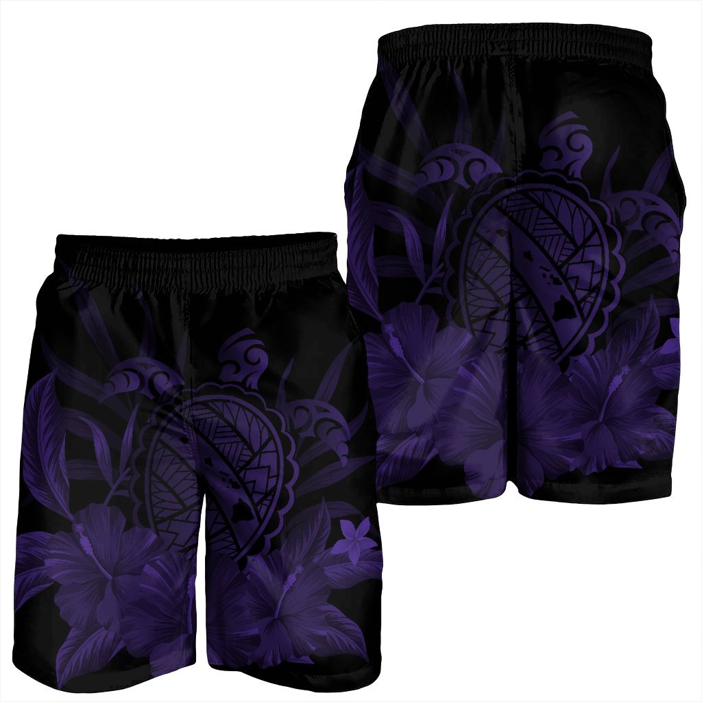 Hawaiian Map Turtle Hibiscus Polynesian Men's Shorts - Purple - AH - Polynesian Pride